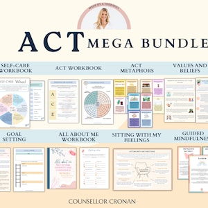 ACT Ultimate-werkboekbundel voor therapeuten, individuen, ouders en meer. Cognitieve defusie. Handel metaforen, acceptatie en commitment.