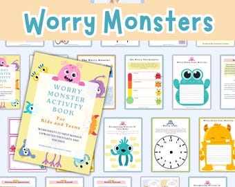 Worry monster anxiety workbook for kids, CBT worksheets, therapy office decor, school counselling resources, counseling games, coping skills