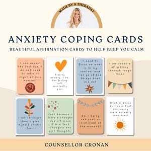 Anxiety statement flashcards, affirmation cards, grounding technique, therapy office decor, self care cards, social psychology, management