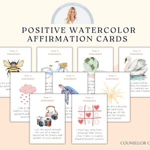 Cartes d'affirmation positives à l'aquarelle. Pensée positive. Esprit et attitude positifs. Comptez vos bénédictions. Soyez reconnaissant. Conseils d'auto-soins
