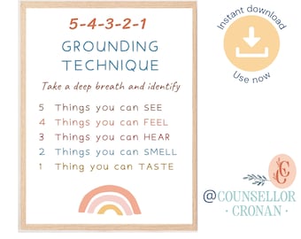 Grounding technique, calming strategies,  counselor office,CBT, mental health print, Therapist Office Decor, Therapy Office, anxiety relief
