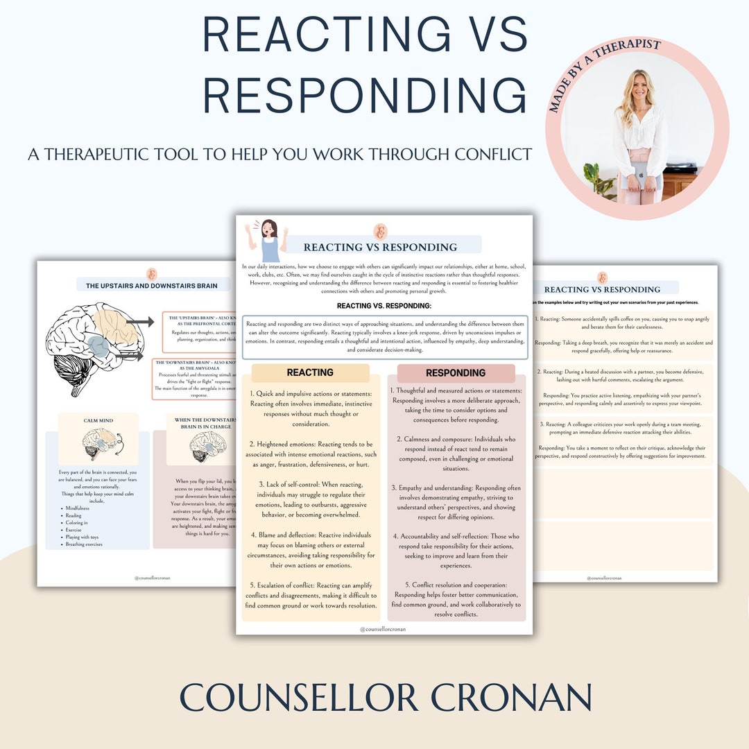 Responding Vs Reacting Worksheets. Therapy Worksheets, Psychoeducation ...
