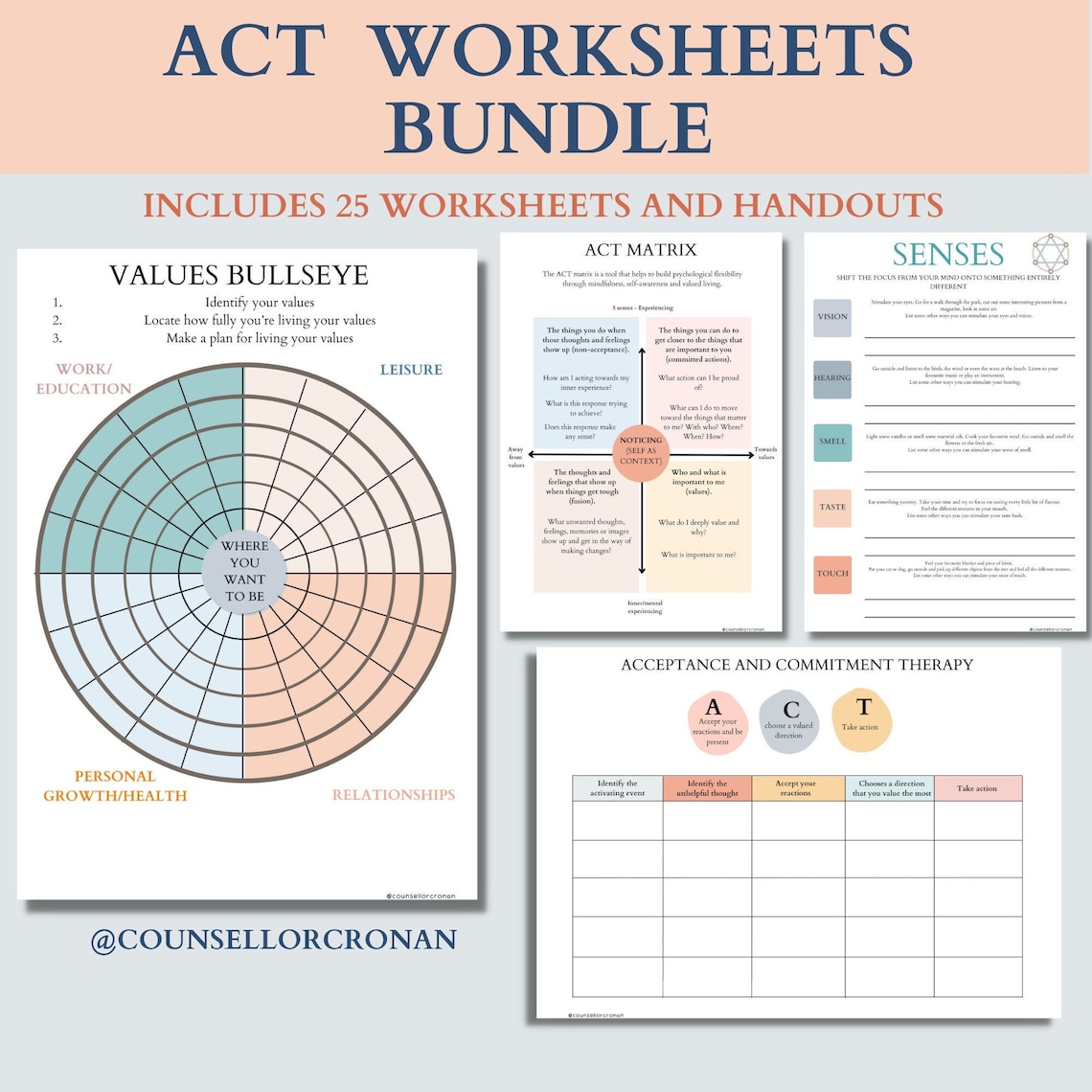 ACT Therapy Worksheets Acceptance and Commitment Therapy Etsy UK ACT Therapy Worksheets Acceptance and Commitment Therapy Etsy UK