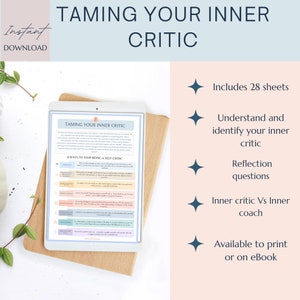Inner critic workbook, self help, self healing, mental health journal, self love, thought challenging, emotional wellness, therapy tools image 2