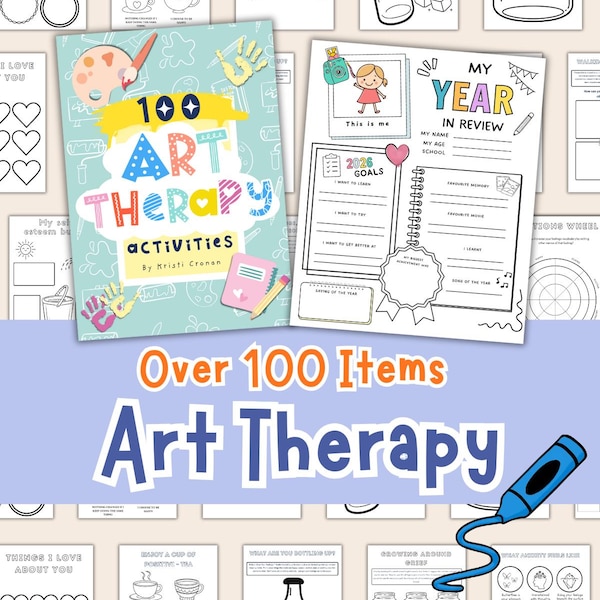 Art Therapy - 100 Worksheets for social-emotional learning. Life skills. Teen Therapy, kids counseling, social worker, CBT, DBT, Mindfulness