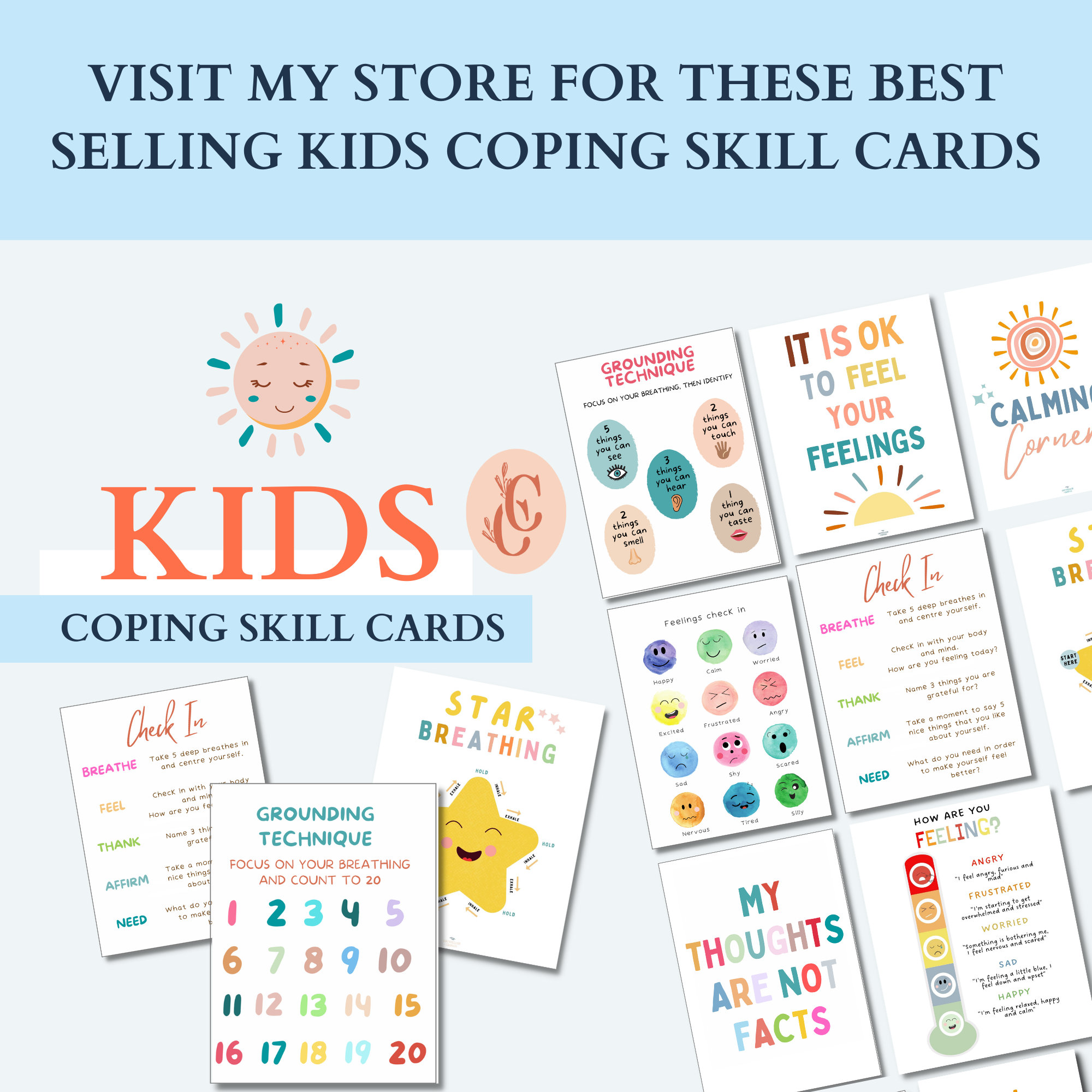 Calming Toys For Kids Mindfulness Breathing Cards For Kids - Calm Down ...