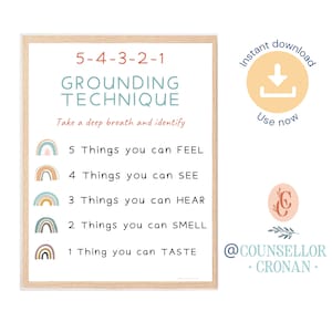 Calming technique poster, grounding strategies, social emotional learning, therapy office decor, calm down corner, social psychology