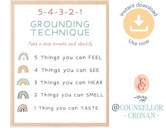 Calming technique poster, grounding strategies, social emotional learning, therapy office decor, calm down corner, social psychology