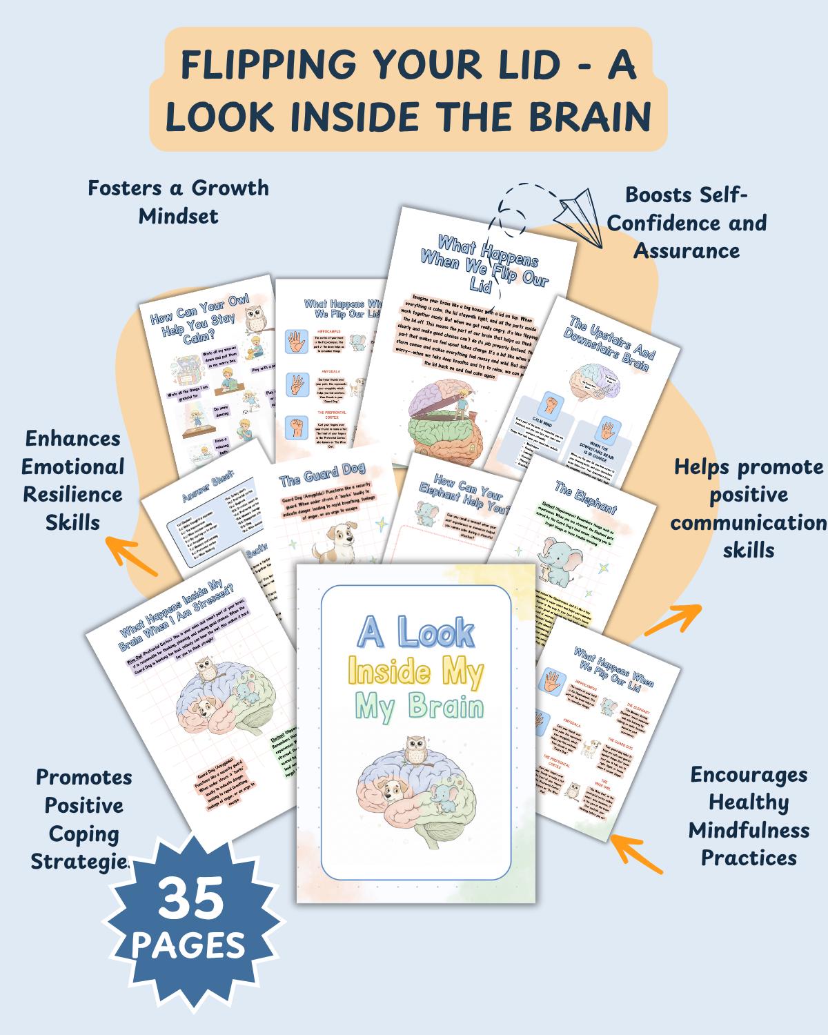 Flipping Your Lid. A Look Inside Your Brain. Worksheets for Kids. Brain Book. Therapy Prints - Etsy