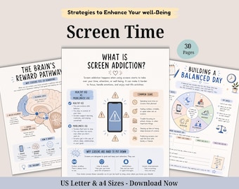 Screen Time Addiction Teenager Therapy 30 Page Workbook.