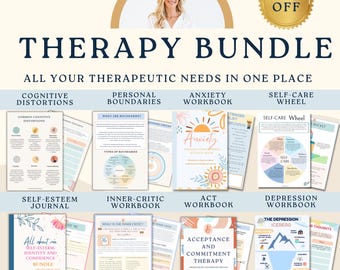 Therapy worksheet bundle, psychology resources, inner critic, boundaries, trauma, acceptance therapy, safety plan, planner, affirmations,GAD