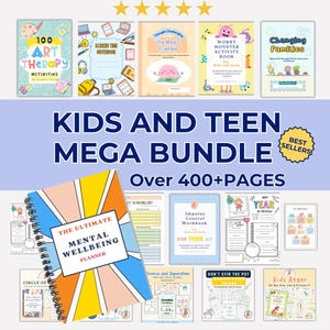Teen and Kids Therapy workbook bundle. Well-being Wellness Therapy worksheets.  CBT Self-Esteem Art Therapy Coping Skill. Mental Health. DBT