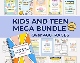Teen and Kids Therapy workbook bundle. Well-being Wellness Therapy worksheets.  CBT Self-Esteem Art Therapy Coping Skill. Mental Health. DBT
