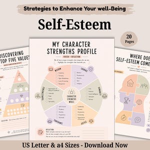 Self-Esteem Journal, Mental Health Workbook, Therapy Worksheets (PDF Pattern)