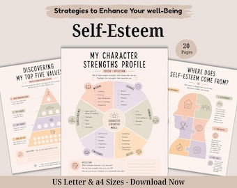 Self-Esteem Journal, Mental Health Workbook, Therapy Worksheets (PDF Pattern)