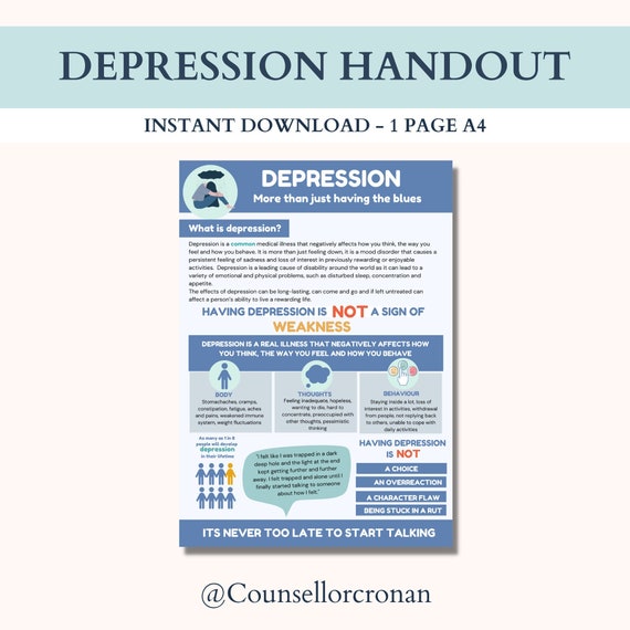 Depression Information Handout Therapy Worksheets Mental - Etsy Australia