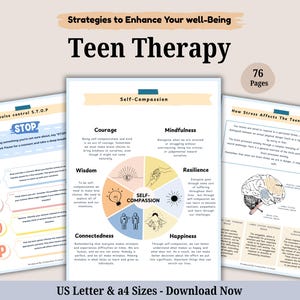 Teen Therapy Workbook - 76 Pages of effective coping strategies, reflective questions and life skills. CBT. Therapist workbook. Self-care