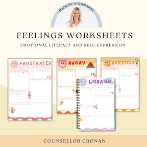 Kids feelings exploration worksheets, emotions vocabulary, social emotional learning, calming corner, therapy worksheets, school counsellor