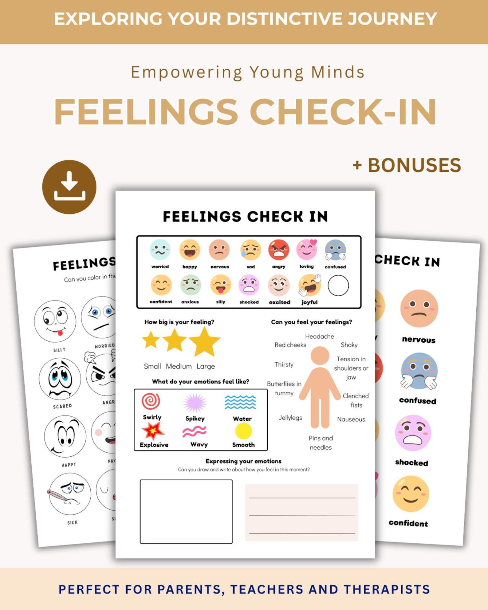 Kids Feelings Check in Worksheets. Feelings Poster, Emotional Self ...