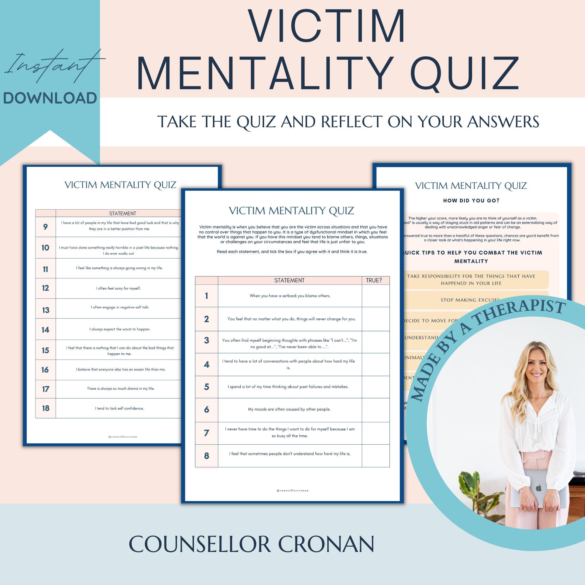 Victim mentality quiz, healthy mindset, self exploration, self esteem, self identity, self worth, mental health management. therapy games
