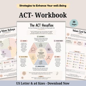 Acceptance and Commitment Therapy Workbook, ACT, 30-Page (Digital Download)