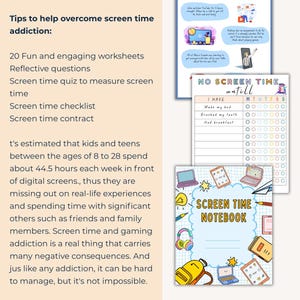 Screen time addiction worksheets, kids therapy, child therapist, psychologist resources, parenting tool, screen time, kids feelings. Planner image 2