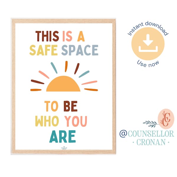 Safe space to be who you are poster, therapy office decor, therapist office decor, wall print decor, office poster, psychologist office