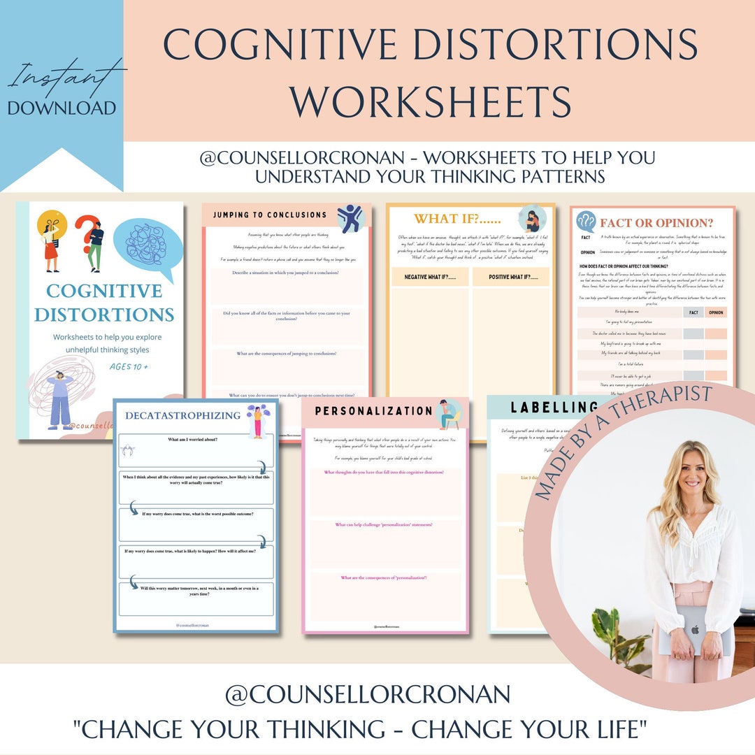 Cognitive Distortions Worksheets Challenge Unhelpful Thinking Etsy