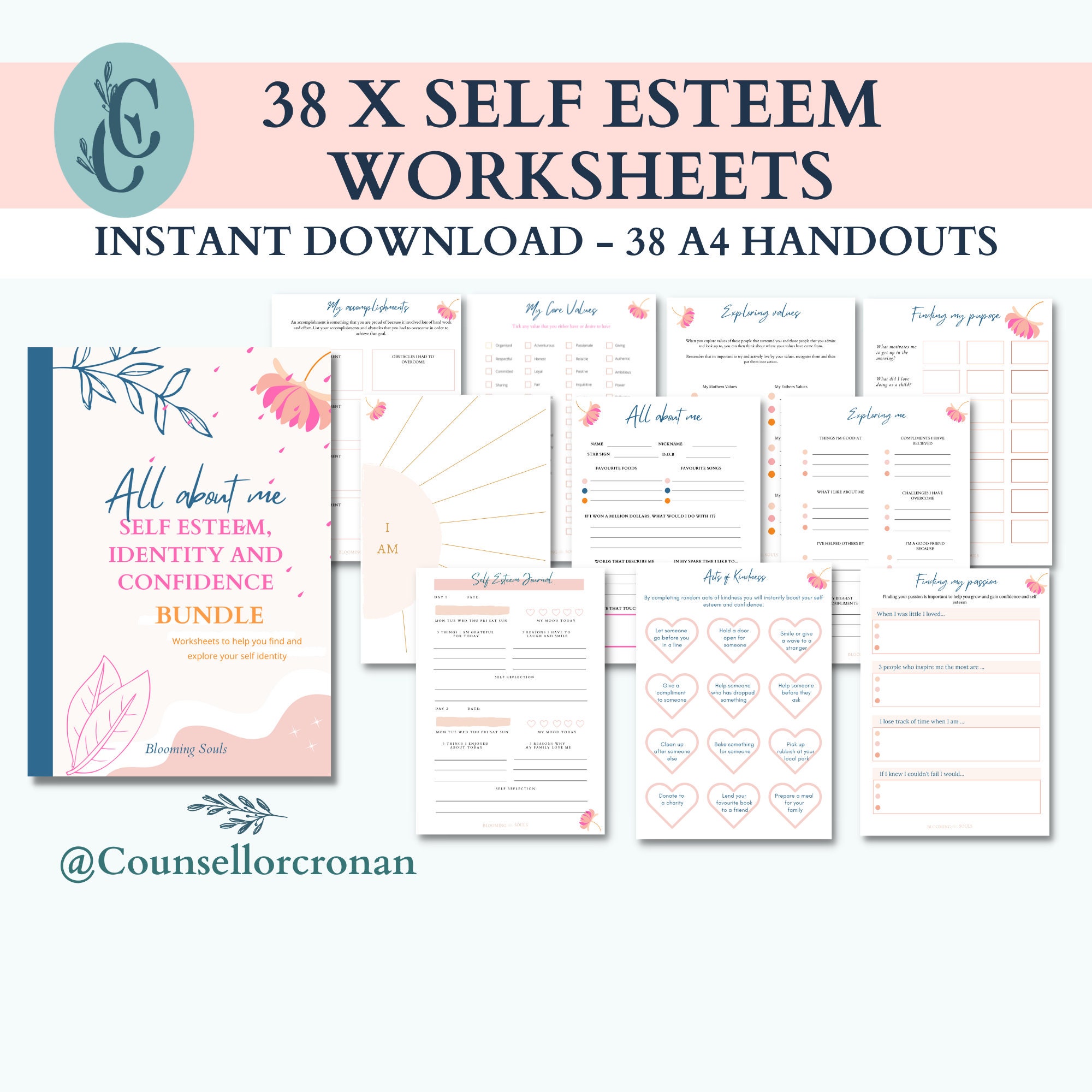 Self Worth Worksheet and Cards Bundle Self Esteem Etsy