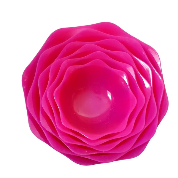 Silicone Nesting Measuring Bowls Set 6 Bright Pink Flower