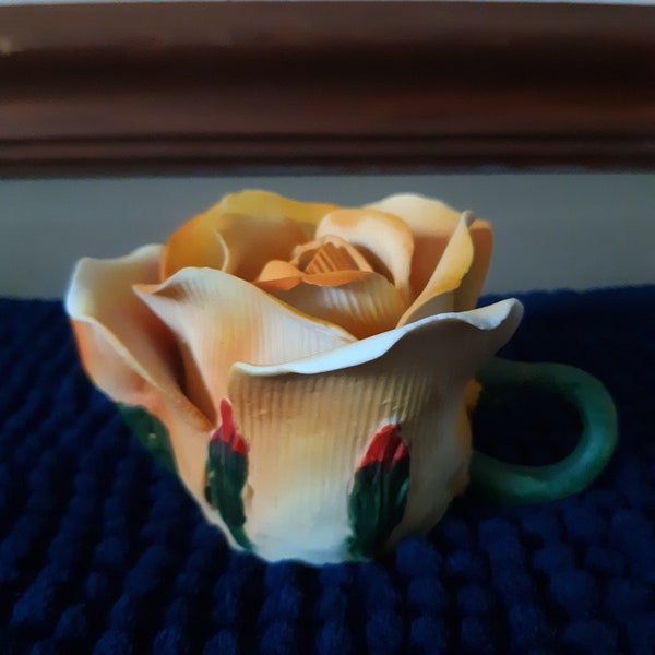 Porcelain Yellow Rose Tealight Candle Holder