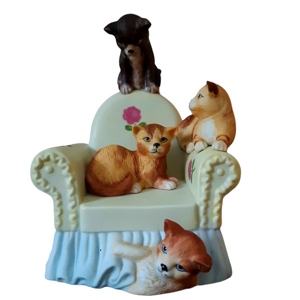 Vintage Cats Sitting On Chair Music Box By Mann