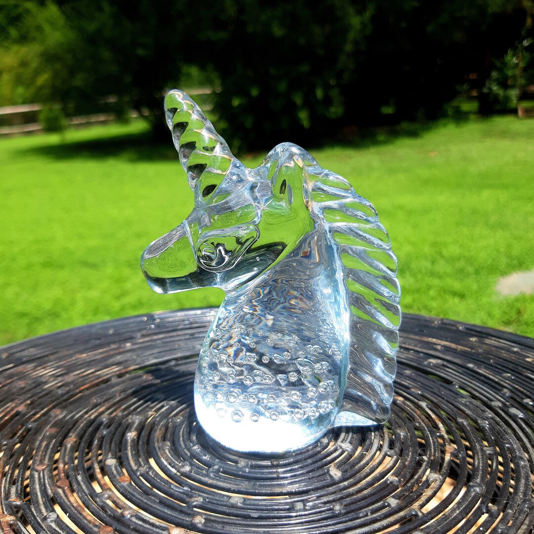 Unicorn Glass Paperweight With Controlled Bubbles Etsy
