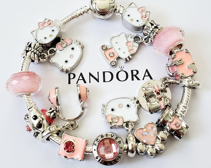 Pandora Bracelet With Silver Hello Kitty Charms - Etsy