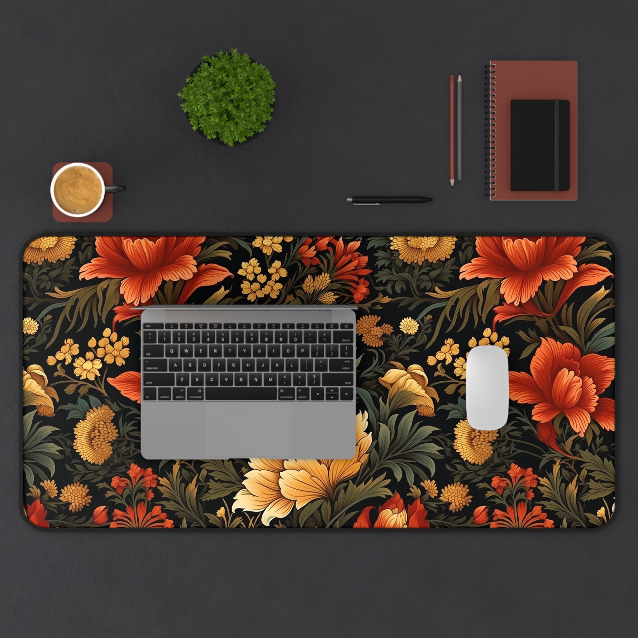 Daisy Desk Mat Dark Botanical Desk Mat Vintage Botanical Etsy