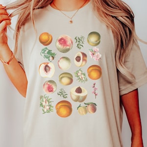 Peach Cottagecore Tshirt | Peach Shirt | Garden Aesthetic Clothing | Cottagecore Clothes | Botanical Peach Print | Vintage Fruit Shirt