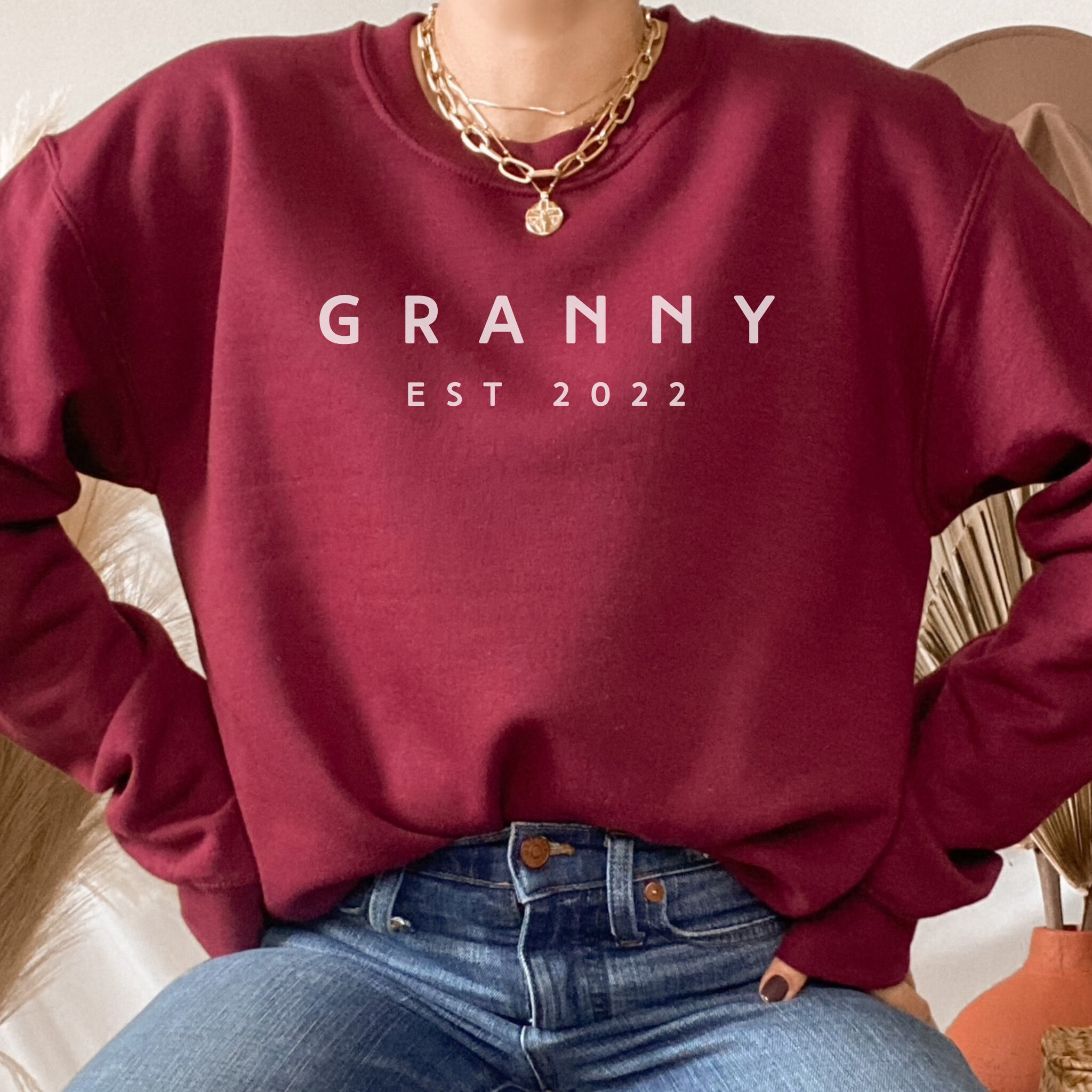 Granny Est Custom Year Sweatshirt Minimal Granny Pullover Custom Granny
