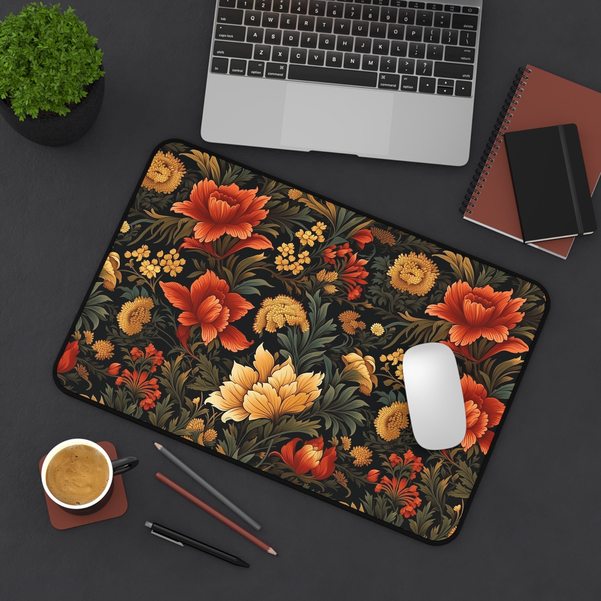 Daisy Desk Mat Dark Botanical Desk Mat Vintage Botanical Etsy