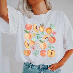 Peach Cottagecore Shirt | Peach Shirt | Garden Aesthetic Clothing | Cottagecore Clothes | Botanical Peach Print | Vintage Fruit Shirt