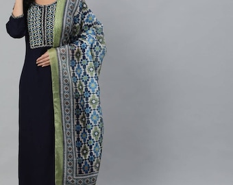 Size L Embroidered straight kurta with palazzo and dupatta suit set indian bollywood dress