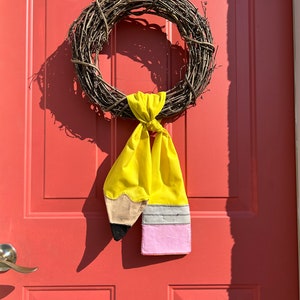 Embroidered Pencil Wreath Sash for Back to School Decor