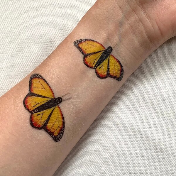 Yellow Butterfly temporary tattoo set of two EU shipping