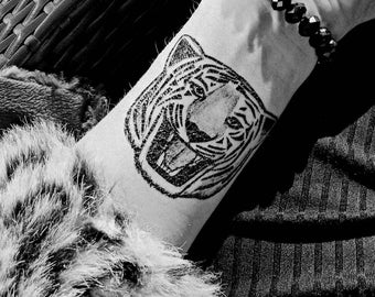 Tiger temporary tattoo - set of two - hand drawn unique designs from EU