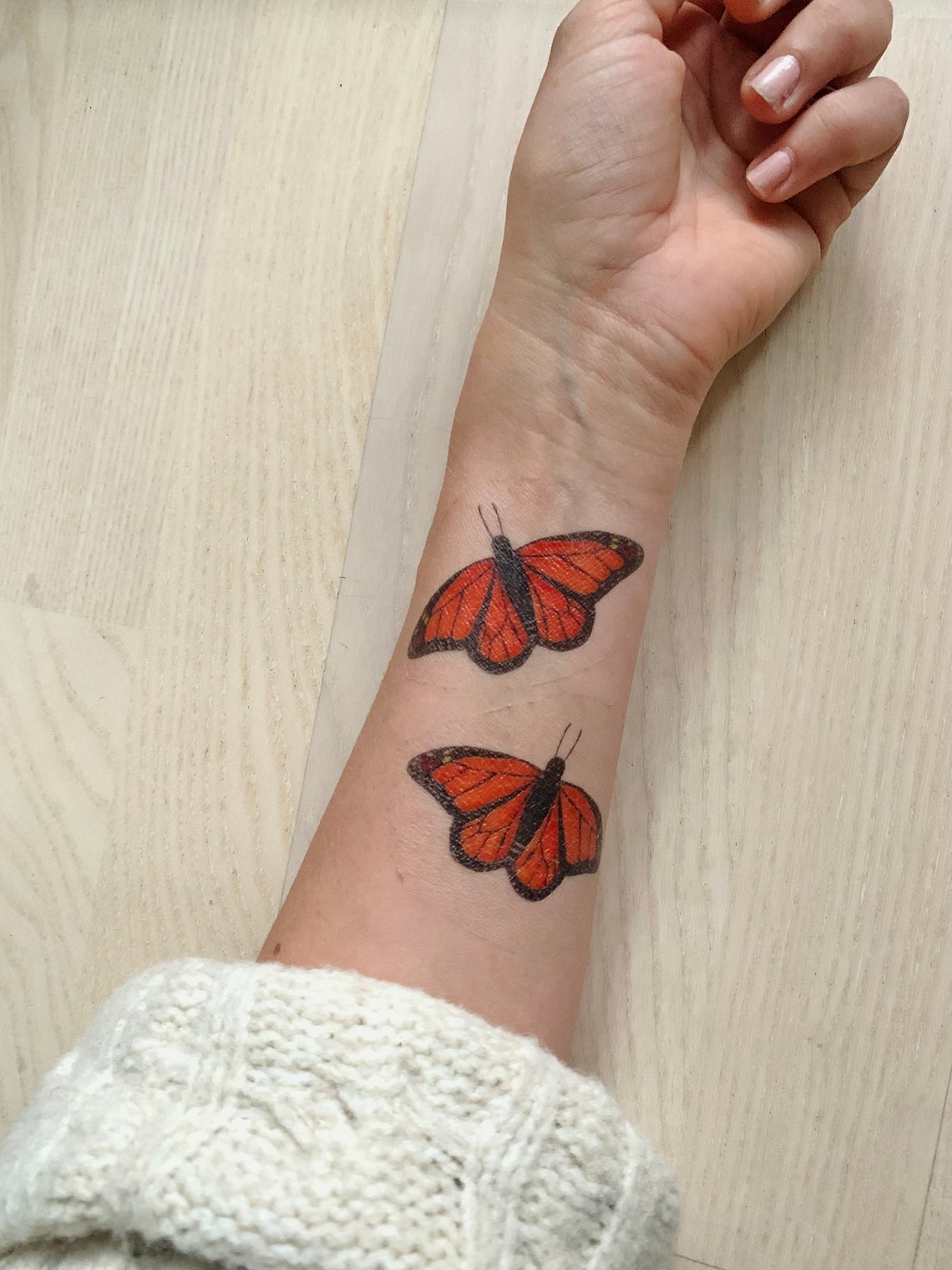 Butterfly Monarch Temporary Tattoo - Set of Two Pieces - Hand Drawn ...