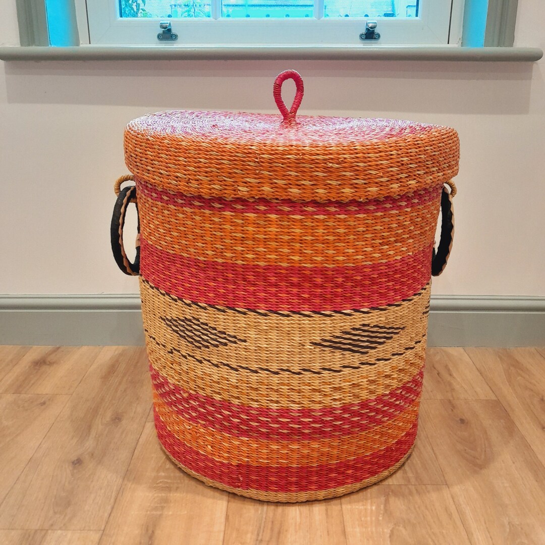 Large Bolga Laundry Basket With Lid Laundry Basket Handwoven Etsy