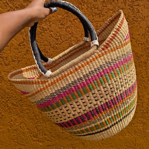 Grand panier Bolga, Panier tressé, Panier africain, Sac Bolga, Sac fourre-tout Bolga, Panier ghanéen, Fait main