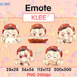 May include: A set of four digital emoticons featuring a cartoon character with blonde hair, red eyes, and a red hat. The character is shown with different expressions, including smiling, frowning, and surprised. The emoticons are available in four different sizes: 28x28, 56x56, 112x112, and 500x500 pixels. The emoticons are designed for use on Discord and Twitch.