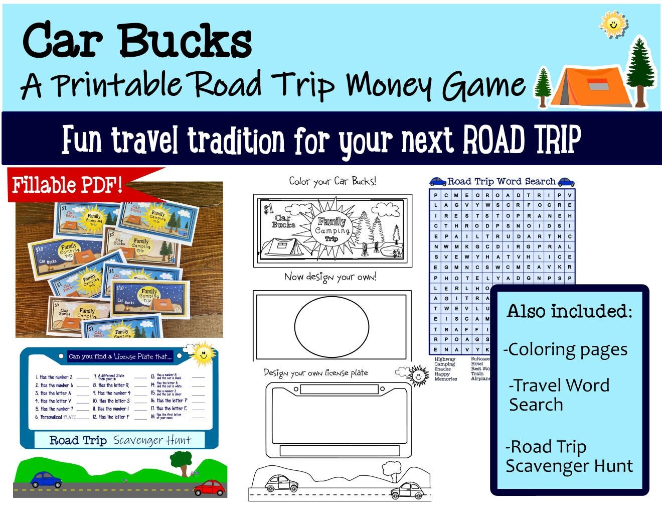Printable Travel Games for Kids, Preschool Printables, Camping ...