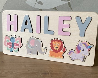 Handcrafted Animal Name Puzzle | Busy Board for Toddlers | Personalized Wooden Toy | Unique Birthday Gift