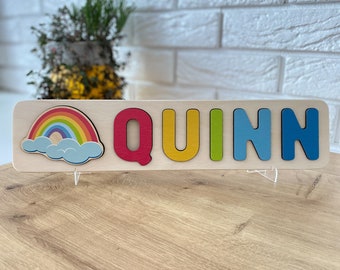 BABY NAME TOY, Rainbow Name Puzzle, Animal Wooden Personalized Name Puzzle Baby Girl Gifts, Baby Nursery Décor